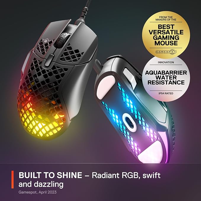 SteelSeries Aerox 5 - Holey RGB Gaming Mouse - Ultra-lightweight Water Resistant Design - 18K DPI TrueMove Air Optical Sensor