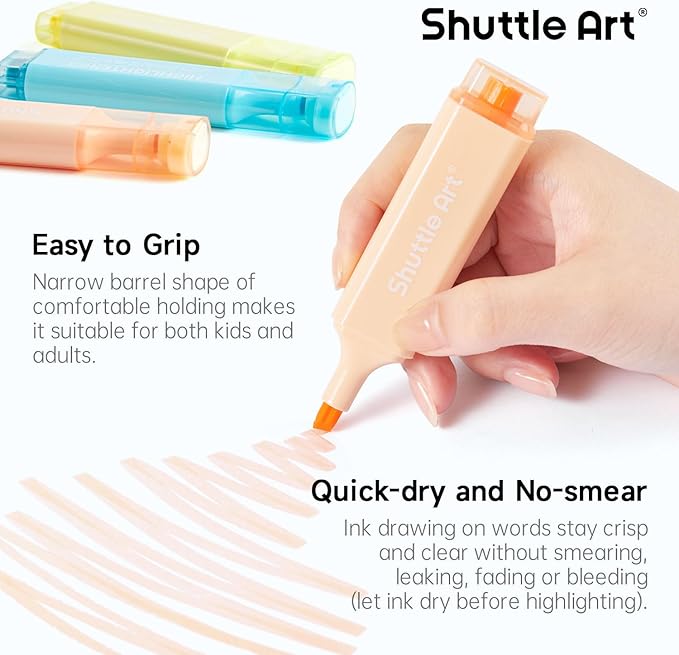 Shuttle Art Pastel Highlighters, 8 Assorted Macaron Colors Highlighter Pens, Chisel Tip Dry-Quickly Non-Toxic Highlighter Markers for Adults Kids Highlighting in the Home School Office
