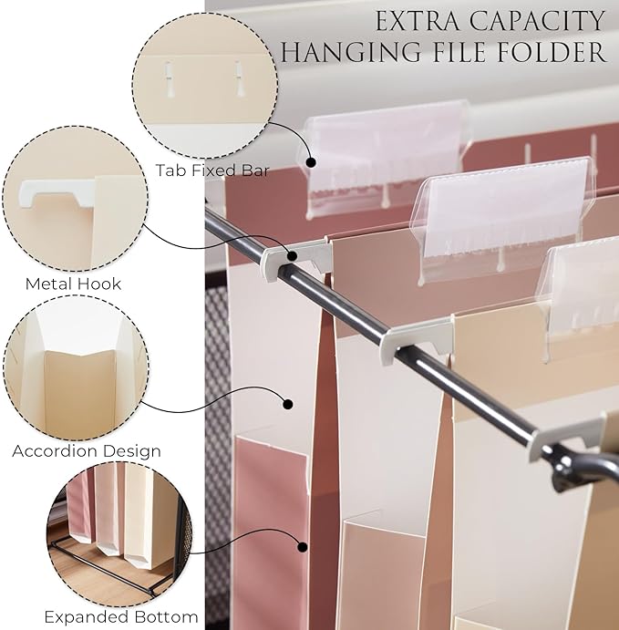 Y YOMA Legal Size - 6 Pack Extra Capacity Hanging File Folders Accordion Decorative Reinforced File Folder Cute Colored Expandable Folder for Office Home with 1/5-Cut Adjustable Tabs, Mocha Color