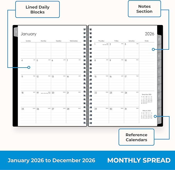 Blue Sky 2026 Weekly and Monthly Planner Calendar Notes, Includes January 2026 - December 2026, 5.875" x 8.625", Flexible Cover, Wirebound, 30 Extra Notes Sheets, Laminated Tabs, Enterprise
