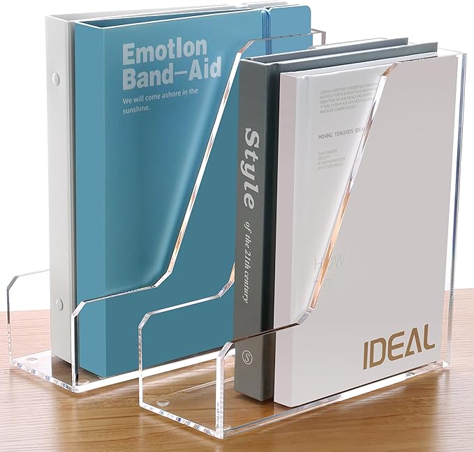 SANRUI 2 Pack Acrylic Magazine File Holder, Vertical File Sorter Holders Desk Organizer, Clear Folder Organizer Document Rack for Office Desktop, Home Workspace, 8.66inx8.46inx3.15in