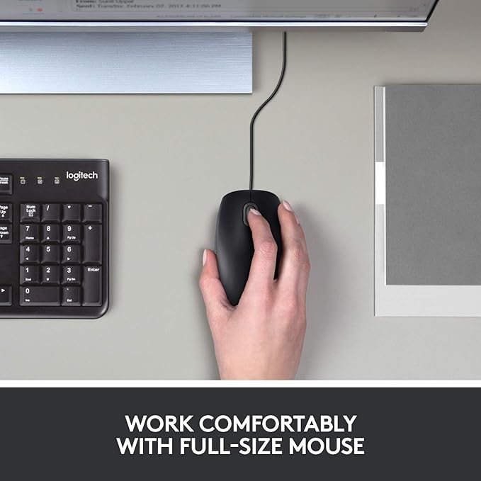 Logitech B100 Wired Mouse for Computer and Laptop, USB Corded Mouse, Right or Left Hand Use - Black