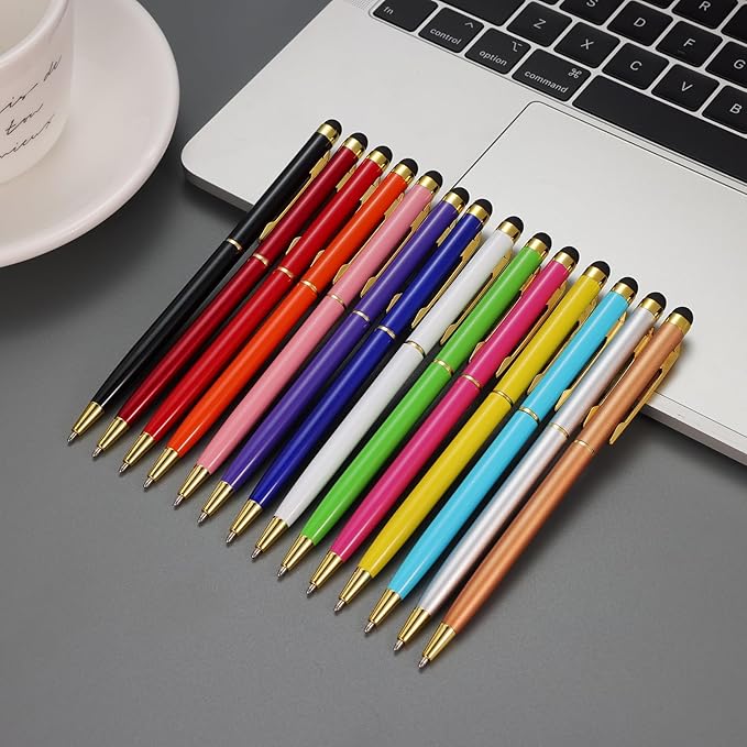 15 Pack Stylus Pens for Touch Screens Stylus Pen Compatible with Phone Tablets Kindle and Black Ink Ballpoint Pens-2 in 1 Stylists pens for Touch Screens (Gold)