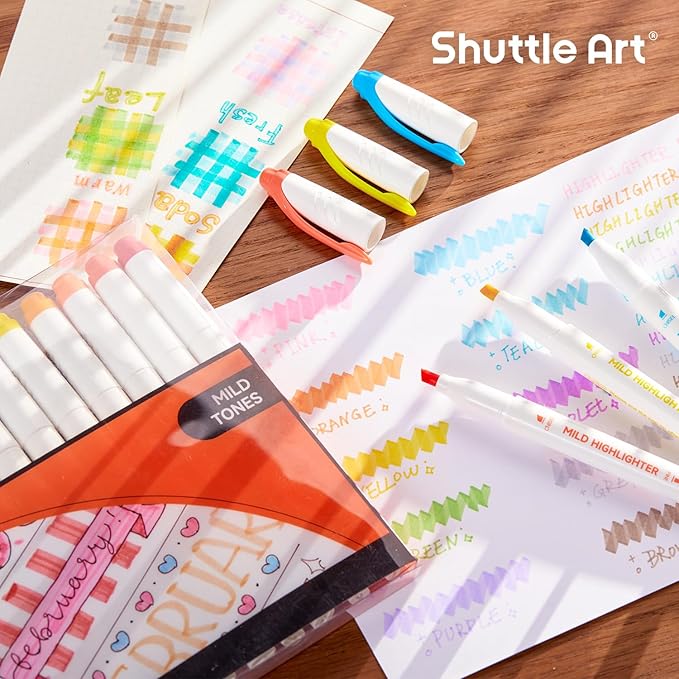 Shuttle Art 30 Colors Highlighters, Pastel Highlighter Pens Assorted Colors, Dual Tip Mild Color Highlighter Markers, Perfect for Teens, Kids and Adults Coloring, Underlining, Highlighting