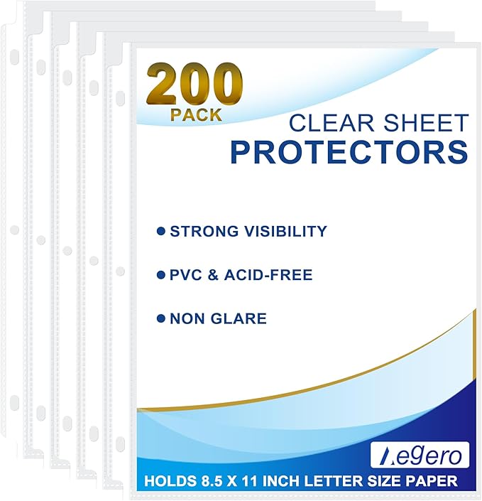 200 Pack Clear Sheet Protectors, 8.5 x 11 inch Page Protectors for 3 Ring Binder,Top Loading Paper Protector for Documents and Photos,Letter Size