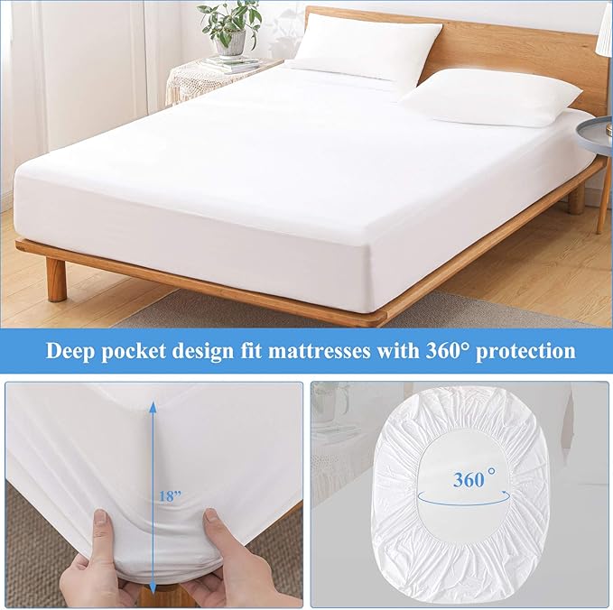Softhour Queen Size Waterproof Mattress Protector, 2 Pack, Stretch to 21'' Deep Pocket, Soft Breathable, Noiseless, Ideal for Home & Commercial Use