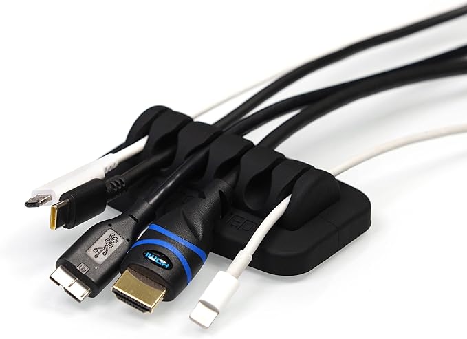 Desktop Cable Organizer, Weighted, Eco-Friendly Silicone, No Bad Smell, Bundled with 4 Reusable Cable Ties (Black)