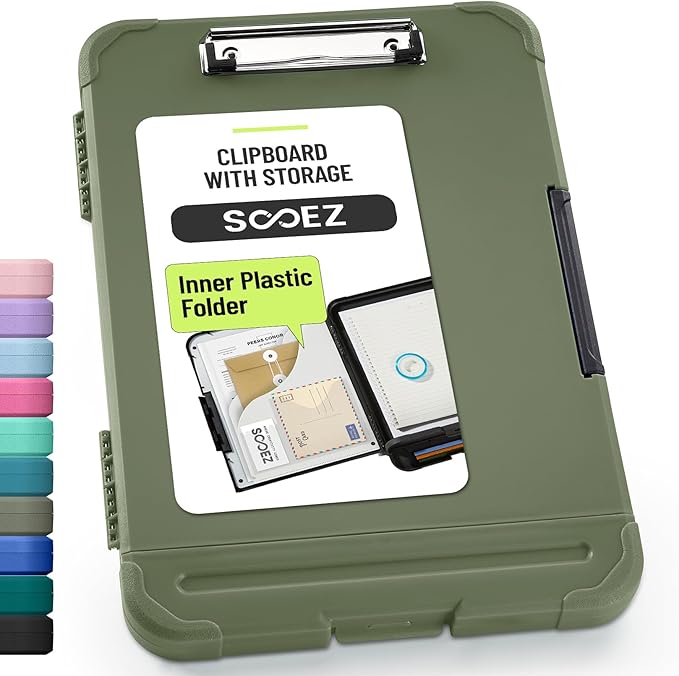 Sooez Reinforced Clipboard with Storage, Inner Plastic Folder Attached, Heavy Duty Plastic Clip Boards 8.5x11 with Pen Holder, High Capacity Nursing Clipboard for Teacher Office Home, Letter / A4 Size