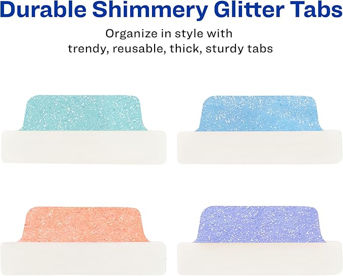 Avery Margin Ultra Tabs, 2.5" x 1", Pastel Sparkle Shimmer Designs, 16 Repositionable Page Tabs (74150)