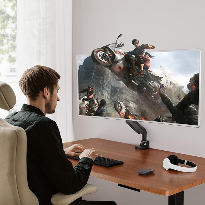 MOUNTUP Single Monitor Mount fits 49 45 44 43 42 40 39 37 34 inch Ultrawide Screen, Holds 6.6-33lbs, Computer Monitor Arm Desk Mount, Heavy Duty Gas Spring Monitor Stand with C-clamp/Grommet Base