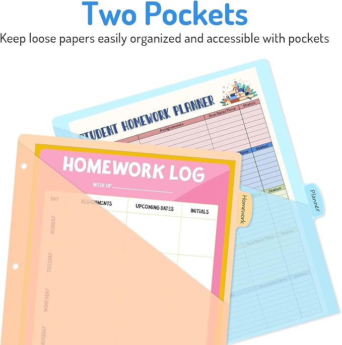 Forvencer 8 Count Dividers with Two Pockets, 8 tab Binder Dividers for 3 Ring Binder Organizer, Binder Divider with Tabs for School Office and Home Organization, Multicolor, 1 Set