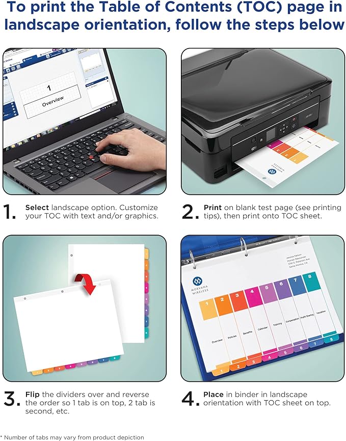 Avery 12 Tab Dividers for 3 Ring Binders, Customizable Table of Contents, Multicolor Tabs, 6 Sets (11196)