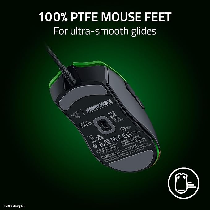Razer Cobra Wired Gaming Mouse: 58g Lightweight - Gen-3 Optical Switches - Chroma RGB Lighting Underglow - Precise 8500 DPI Optical Sensor - 100% PTFE Mouse Feet - Speedflex Cable - Minecraft Edition