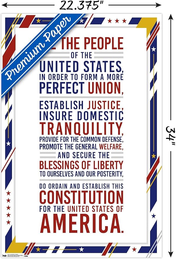 Trends International The United States Of America - Constitution Preamble Wall Poster, 22.375" x 34", Premium Unframed Version