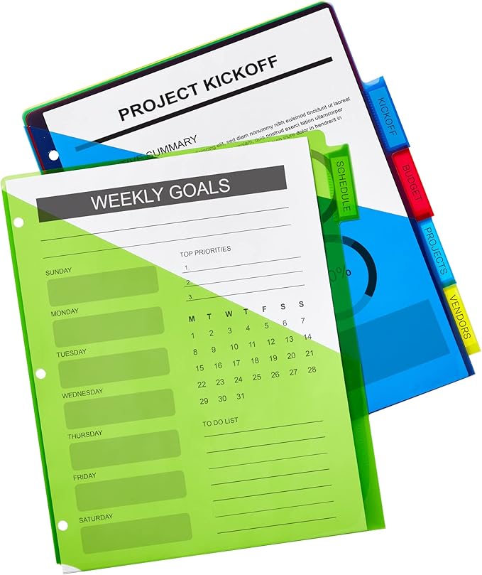 Avery Dividers for 3 Ring Binders, 5-Tab Sets, Two-Pocket Plastic Binder Dividers with Tabs, Multicolor, 3 Sets (71906)