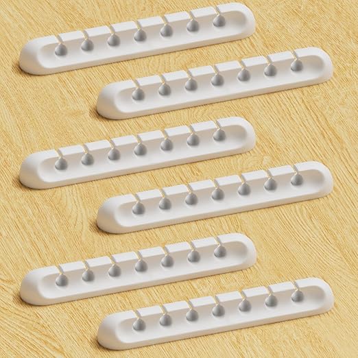 USB Cable Organizer Clips Cord Holder,6 Packs (7-Slots) White Self Adhesive Desk Cord Cable Management