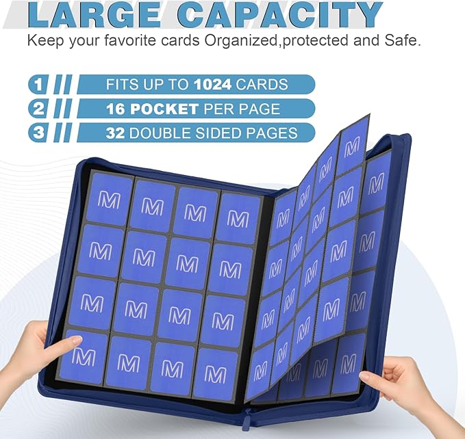 Premium Card Binder 16 Pocket,Trading Card Binder Holds up to 1000+Cards Sturdy Card Collection Album, Card Holder Folders for MTG, TCG, Game Cards & Sports Cards