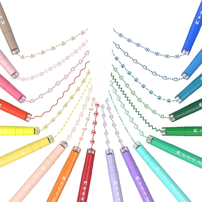 AECHY 18PCS Curve Highlighter Pen Set, Dual Tip Marker Pens with 18 Different Curve Shapes & 18 Colors Mark Lines, Aesthetic Curve Marker Highlighter for Journal Planner School Supplies