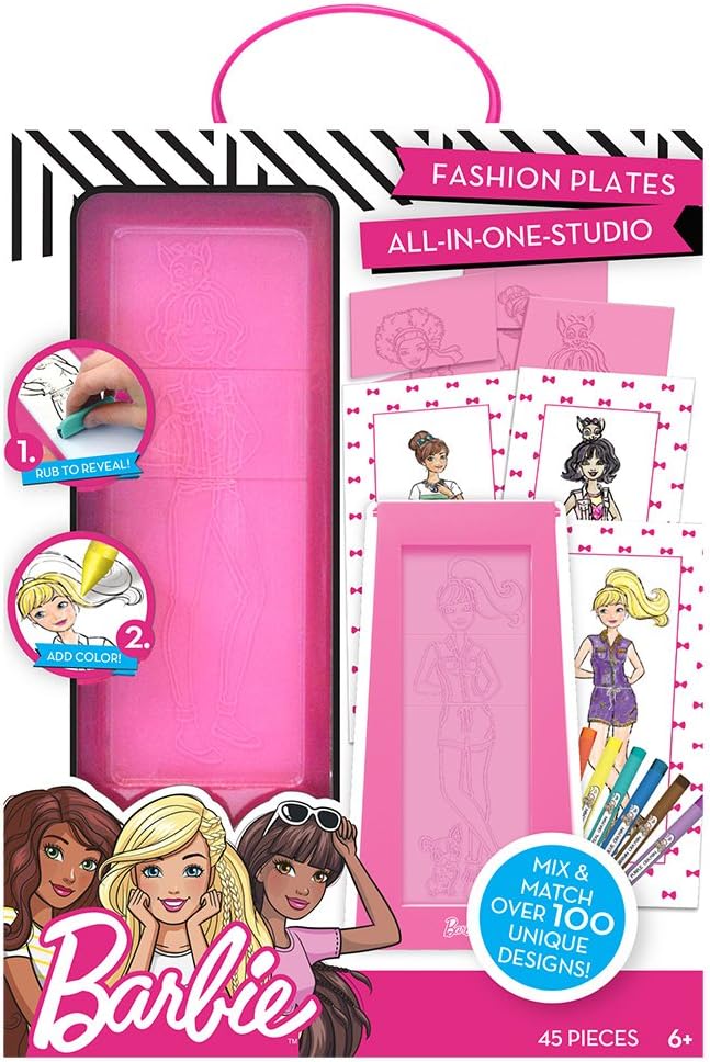 Barbie Fashion Plates All in One Studio Sketch Design Activity Set – Fashion Design Kit for Kids Ages 6 and Up
