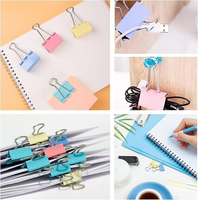 170 Pcs Binder Clips Assorted Sizes, Colored Large, Medium, Small Binder Paper Clips for Office Supplies, Home, School Document Organizing (Blue, Pink, Yellow, Green)