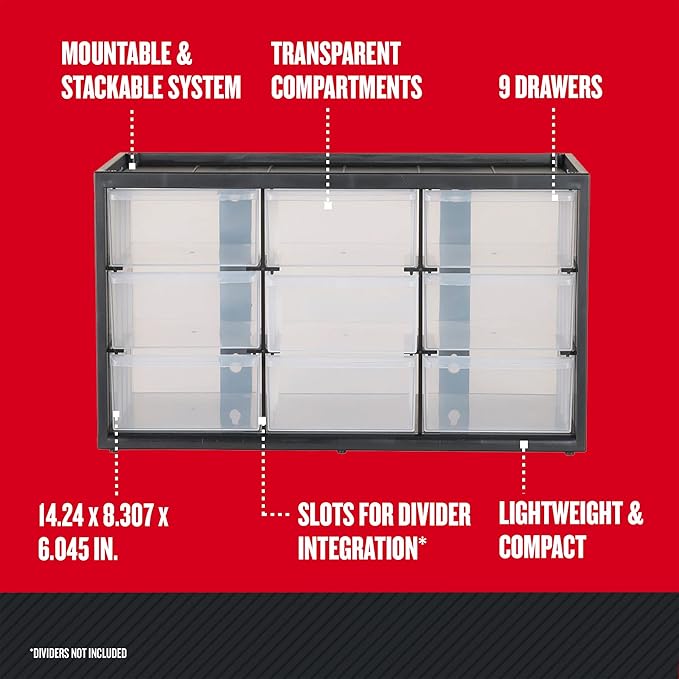 CRAFTSMAN Plastic Storage Organizer Bin System, 9 Compartment, Modular, Home Office (‎CMST40709)