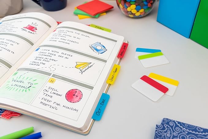 Post-it Tabs, .625 in Solid, Aqua, Lime, Yellow, Red, 10/Color, 40/Dispenser (676-ALYR)