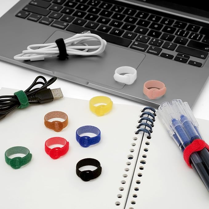 150PCS Cable Ties，4+6+8+10 Inch Reusable Cable Management, Multi-Purpose Adjustable Cord Organizer，Fastening Microfiber Cloth Hook and Loop Cable Organizer Wire Straps，Assorted Colors