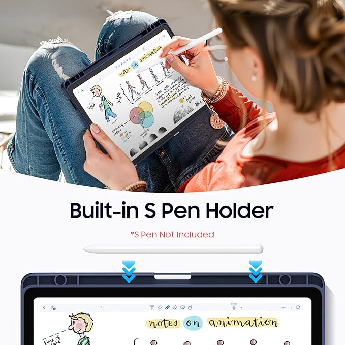 Fintie Hybrid Slim Case for Samsung Galaxy Tab S10 Lite/ S10 FE/ S9 FE 10.9 Inch/Tab S9 11 Inch with S Pen Holder, Shockproof Cover with Clear Transparent Back Shell, Auto Wake/Sleep, Navy