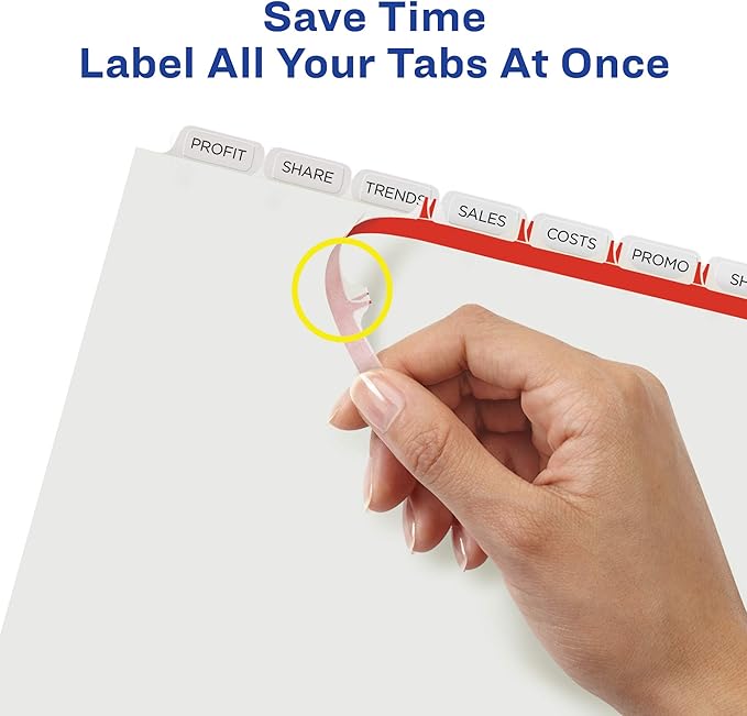 Avery 8-Tab Extra Wide Binder Dividers, Easy Print & Apply Clear Label Strip, Index Maker,White, 5 Sets (11441) (Pack of 10)