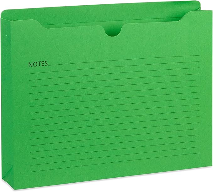 Blue Summit File Jackets Letter Size 2 Inch Expansion, Lined Folders with Lines for Notes on Front, 2 inch File Jacket Folders, Top Tab Pockets, Assorted Colors, Expandable, 25 Pack