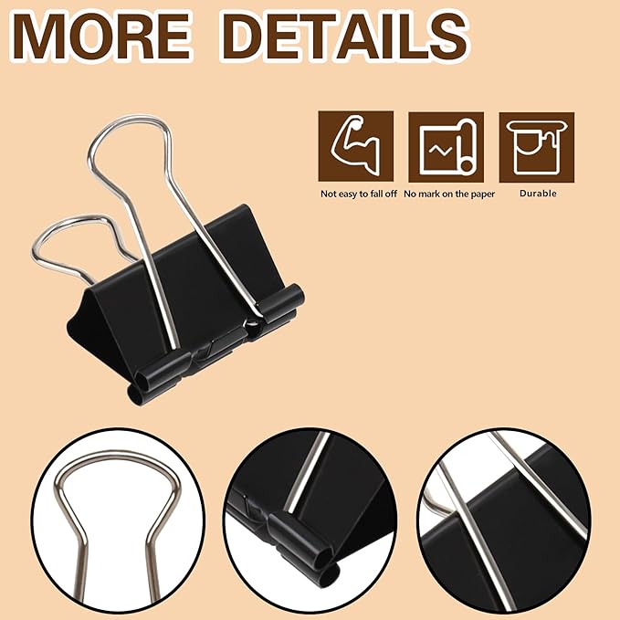 Binder Clips, Qimailer Medium Clips,36 Pcs 1.25 Inch,Black Metal Binder Clips and Paper Clips for Office, Home, School