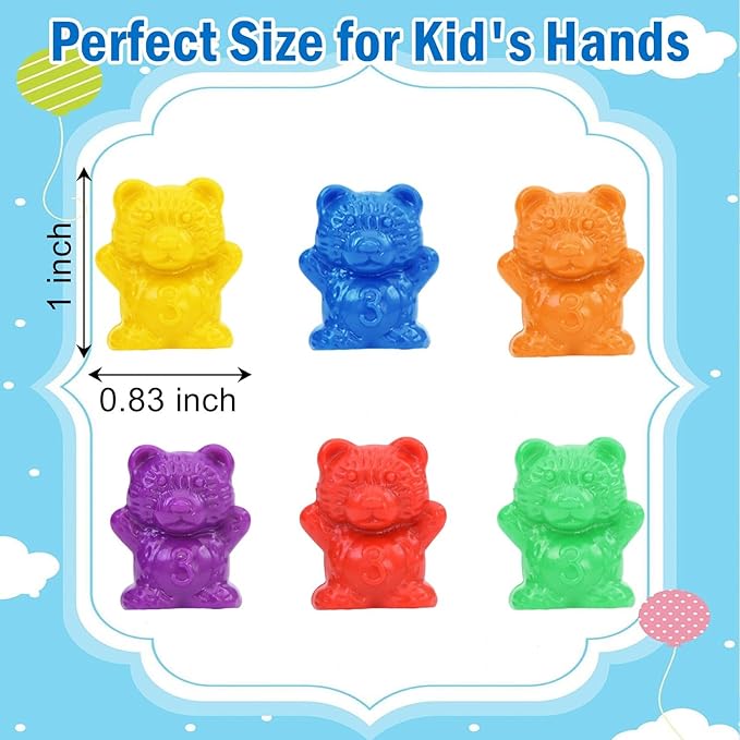 Timoo Colored Counting Bears, 60 PCS Color Sorting Bears (Green & Purple & Blue & Orange & Red & Yellow)