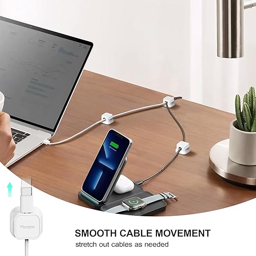48 Pack Magnetic Cable Clip Organizer Cord Holder, Picozon Adhesive Cable Management, Wire Phone USB Charger Cable Holder, Keeper Organizer for Office Home Desktop Table - White