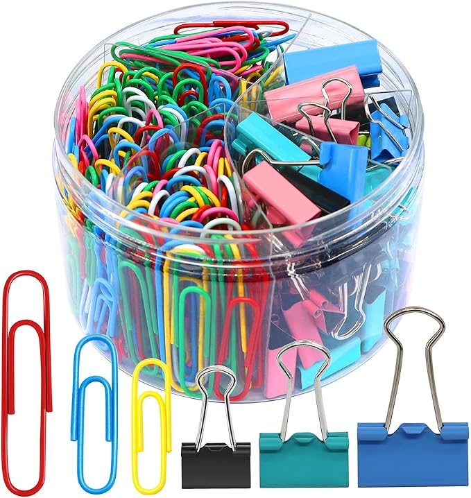 Paper Clips Binder Clips, 340PCS Assorted Size Paper Clips and Binder Clips, Colored Paperclips Large Medium Small, Binder Clip and Paper Clip Set for Home School Office Supplies