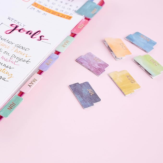 Erin Condren Designer Accessories - Monthly Adhesive Tabs, Metallic, Multicolored Brushstroke (Set of 12). Great for Organizing and Sorting in Planners, Agendas, or Notebooks by Month