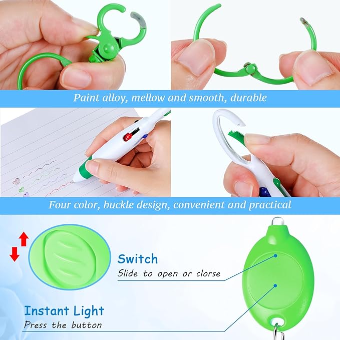 Chinco 30 Pcs Retractable Shuttle Pen Clip with Mini Highlighter Nurse Badge Pen Neon Marker LED Keychain Ring Clip