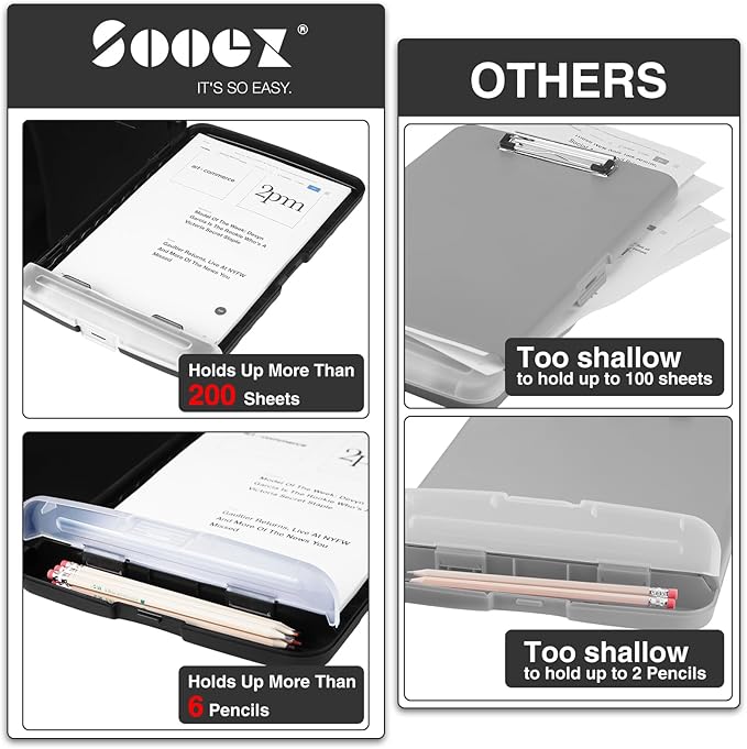 Sooez Clipboards with Storage, High Capacity Clip Boards 8.5x11 with Pen Holder, Heavy Duty Plastic Paper Organization Folder Cases, Letter / A4 Size for Nurse Teachers, School & Office Supplies