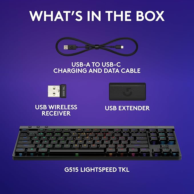 Logitech G515 TKL Wired Low Profile Gaming Keyboard, Fully Customizable RGB, Double-Shot PBT Keycaps, Tactile/Brown Switches - Black (Renewed)