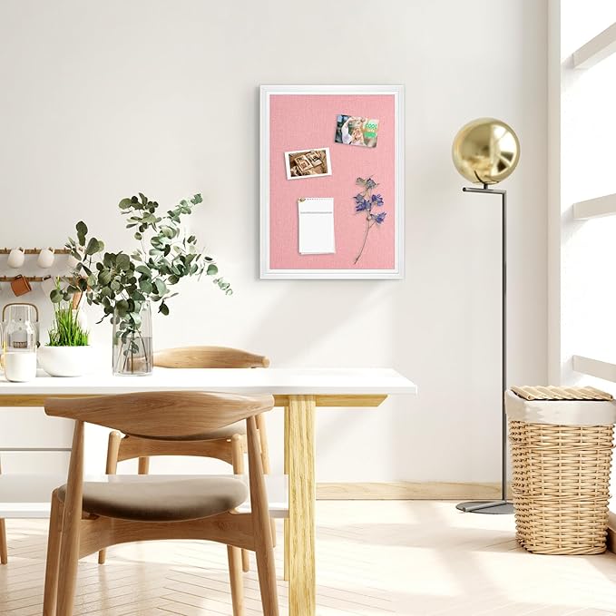 Large Pink Cork Board with Linen, 36" x 24" Hanging Wood Framed Bulletin Board, Picture Display Vision Board Corkboards for Wall Room School Office Decor, 10 Pushpins, 1 Pack