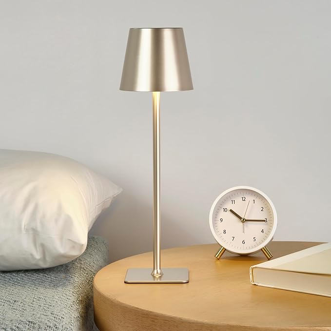 Mikasa 14.8-Inch Champagne Rechargeable LED Desk Lamp with Touch Control - 5000mAh Battery, 3 Light Colors, Stepless Dimming, 54 LED Lights, Iron Construction, USB-C Charging