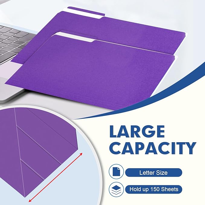File Folder, PANDRI 120 Pack File Folder, 1/3 Cut Tab, Letter Size, Filing Folder for Office School Business, Purple