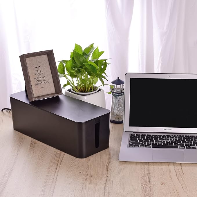 Cable Organizer Box Set of Three, Power Cover Cord Holder Surge Protector for Desk (Black)