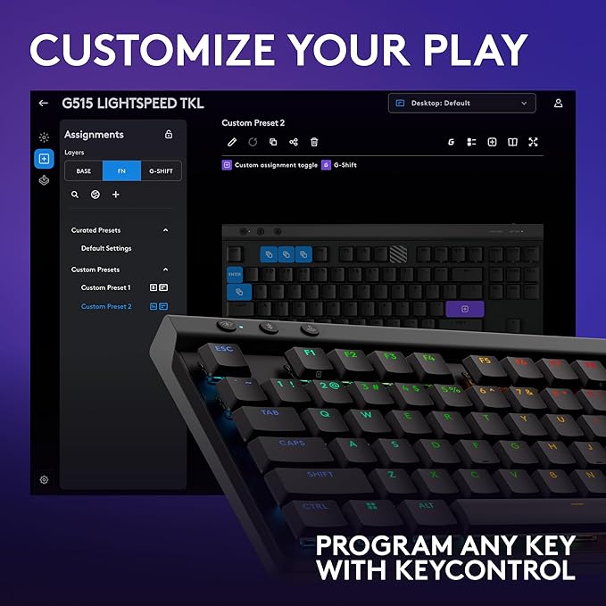 Logitech G515 Wireless Gaming Keyboard TKL, LIGHTSYNC RGB, Thin Tenkeyless Design, Double-Shot PBT Keycaps, Tactile Brown Mechanical Switches - Black (Renewed)