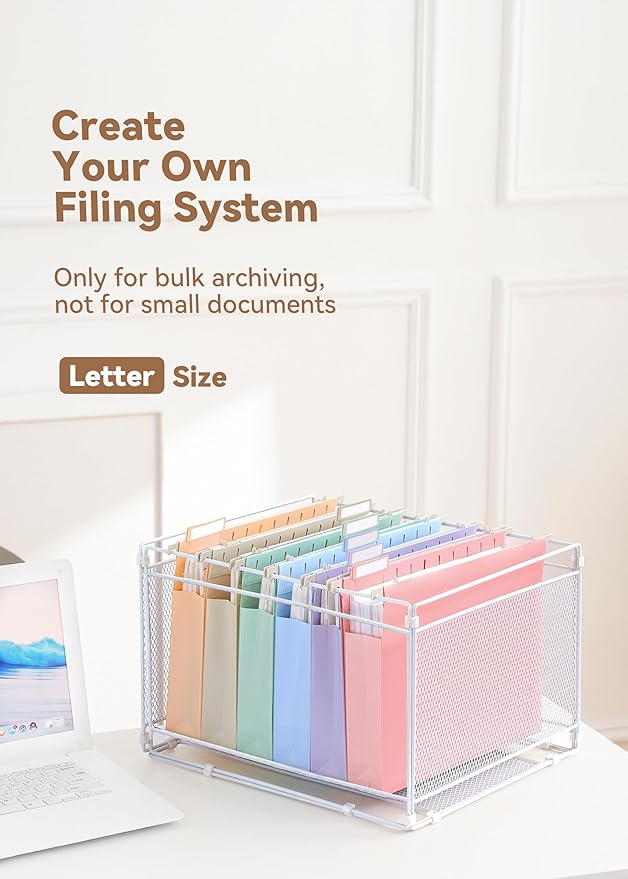 Plastic Extra Capacity Hanging File Folders, 2" Pastel Expanding Pocket, Heavy Duty for Filing Cabinet, Insertable 1/5-Cut Tabs, Letter Size - 12 Pack