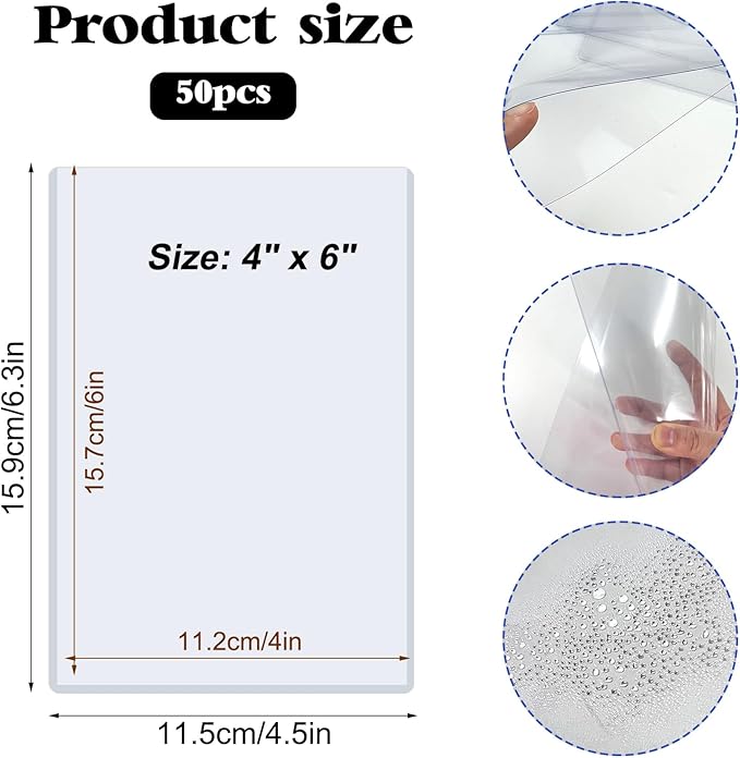 Rainmae 30 Pack 4" x 6" Rigid Print Protectors, Clear Waterproof Hard Page Sheet Protectors, B6 Paper Sleeves Photo Plastic Sleeves Hard Plastic Document Holder Birth Certificate Protector