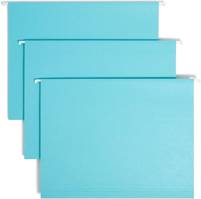 Smead Standard Hanging File Folders, 25 Count, Aqua Blue, 1/5-Cut Adjustable Tabs, Letter Size (64058)
