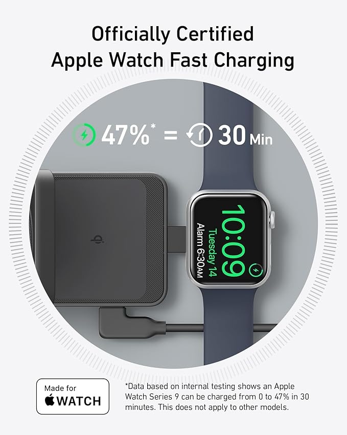Anker MagGo 3 in 1 iPhone 17 Charging Station, MagSafe-Compatible Wireless Charger Stand, Qi2 Certified 15W Foldable Charger for iPhone 17/16/15/14/13/12, AirPods, Apple Watch Ultra(Adapter Included)