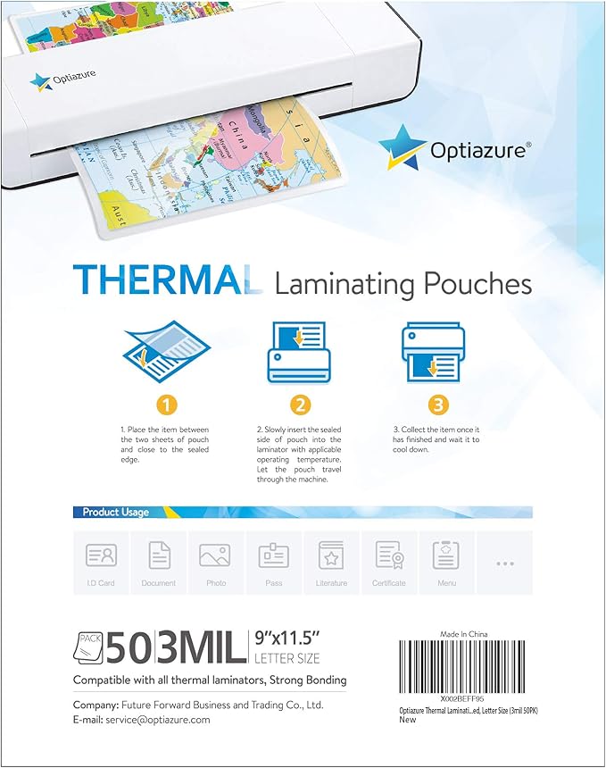 Thermal Laminating Pouches 9"x11.5" Inches, 3mil 50Pack, Laminating Sheets, Clear, Letter Size,Office and School Supplies