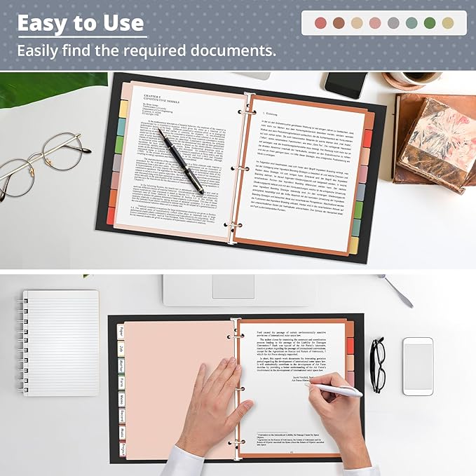Dividers for 3 Ring Binder, Plastic 3-Hole Punched Letter Size 8-Tab Dividers, Bulk 96Pcs 12 Set Letter Size Multicolor Index Dividers for School Office Supplies