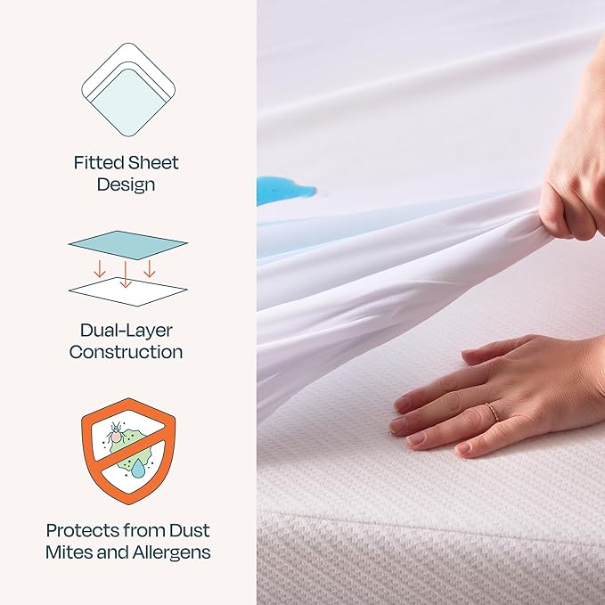 Linenspa 5-Sided Waterproof Mattress Protector – Breathable, Fitted Sheet Style, Machine Washable – Twin Size Mattress Protector, White